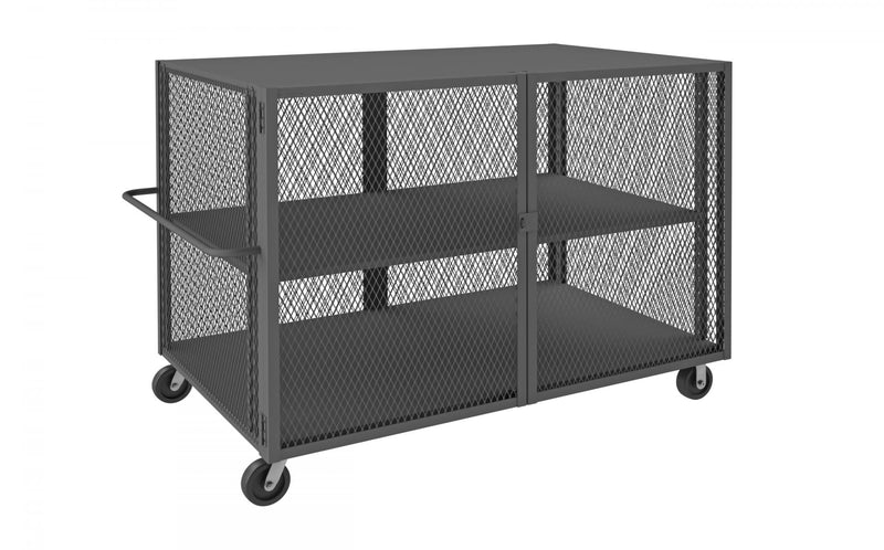 Durham Security Mesh Truck, 44 x 74, 6" x 2" Phenolic Casters, (2) Rigid, (2) Swivel