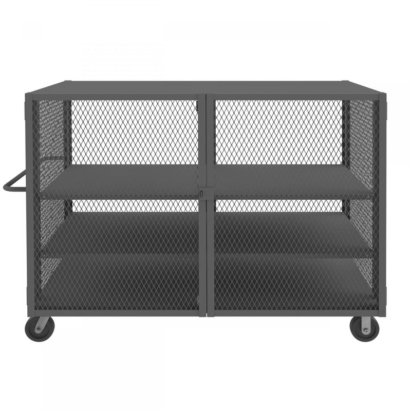 Durham Security Mesh Truck, 44 x 74, 6" x 2" Phenolic Casters, (2) Rigid, (2) Swivel