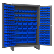 Durham Heavy Duty Cabinet, 14 Gauge, 48 x 24 x 78, 171 Blue Bins, Flush Doors with Louvered Panel