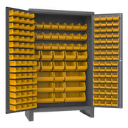 Durham Heavy Duty Cabinet, 14 Gauge, 48 x 24 x 78, 171 Yellow Bins, Flush Doors with Louvered Panel