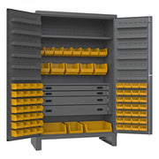 Durham Heavy Duty Cabinet, 14 Gauge, 48 x 24 x 78, 1 Fixed Shelf, 1 Adjustable Shelf, 72 Yellow Bins
