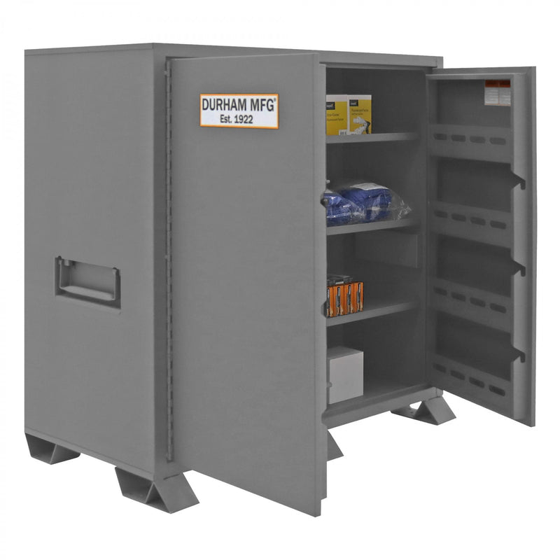 Durham Jobsite Storage Cabinet, 59 Cu. Ft., 14 Gauge Steel, 6 shelves and 8 door shelves