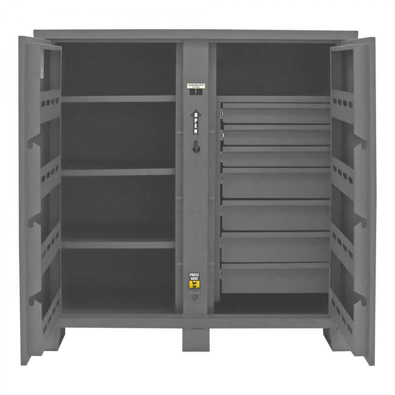 Durham Jobsite Storage Cabinet, 59 cu. ft., 14 Gauge Steel, 7 drawers, 3 shelves, 8 door shelves