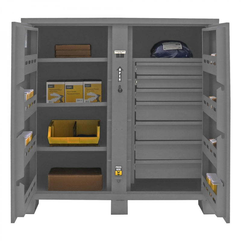 Durham Jobsite Storage Cabinet, 59 cu. ft., 14 Gauge Steel, 7 drawers, 3 shelves, 8 door shelves