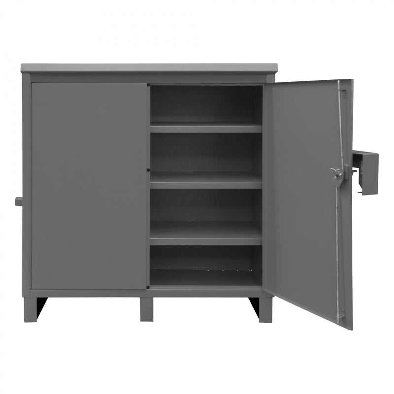 Durham Job Site Storage Cabinet, 14 Gauge, 64 x 28 x 62-3/4, 3 Fixed Shelves, Flush Doors