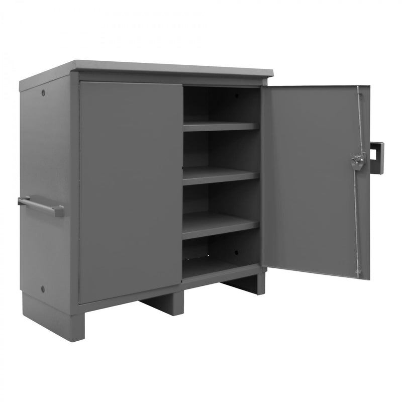 Durham Job Site Storage Cabinet, 14 Gauge, 64 x 28 x 62-3/4, 3 Fixed Shelves, Flush Doors