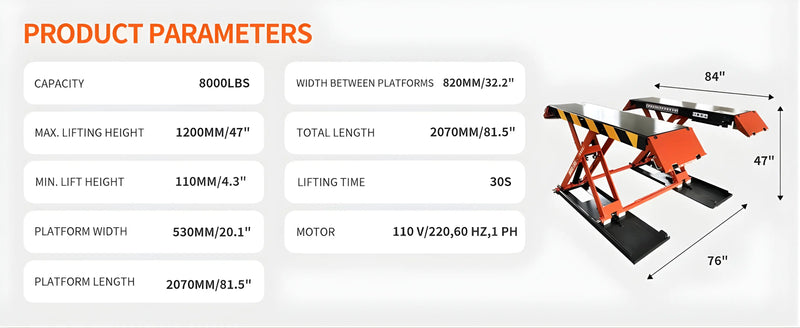 KT-X90E 8000 lbs Electric Mid Rise Scissor Lift 47" Lifting Height Katool