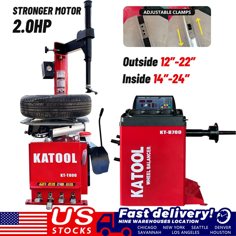 Katool KT-T800 Tire Changer + KT-B700 Wheel Balancer Combo with Mounting Adaptors Katool