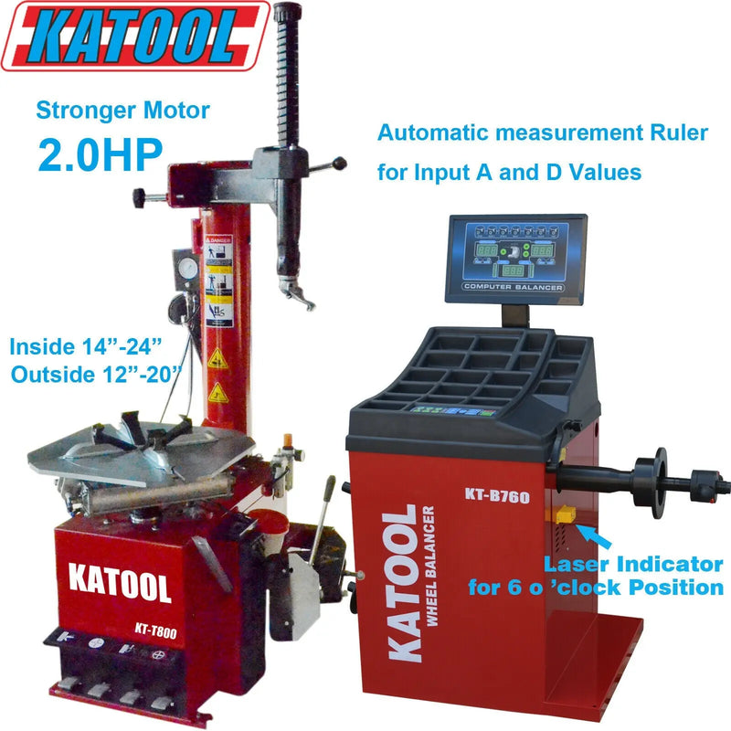 Katool KT-T800 Tire Changer + KT-B760 Wheel Balancer Combo with Mounting Adaptors Katool