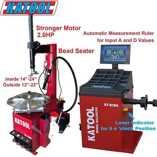 Katool KT-T810 Tire Changer + KT-B760 Wheel Balancer Combo with Mounting Adaptors Katool