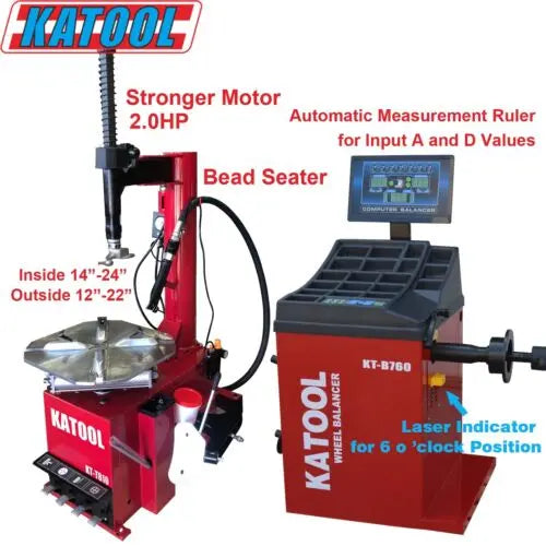 Katool KT-T810 Tire Changer + KT-B760 Wheel Balancer Combo with Mounting Adaptors Katool