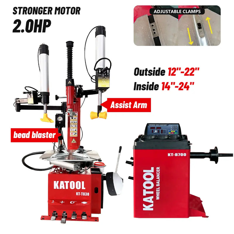 Katool KT-T830 Tire Changer + KT-B700 Wheel Balancer Combo with Mounting Adaptors Katool