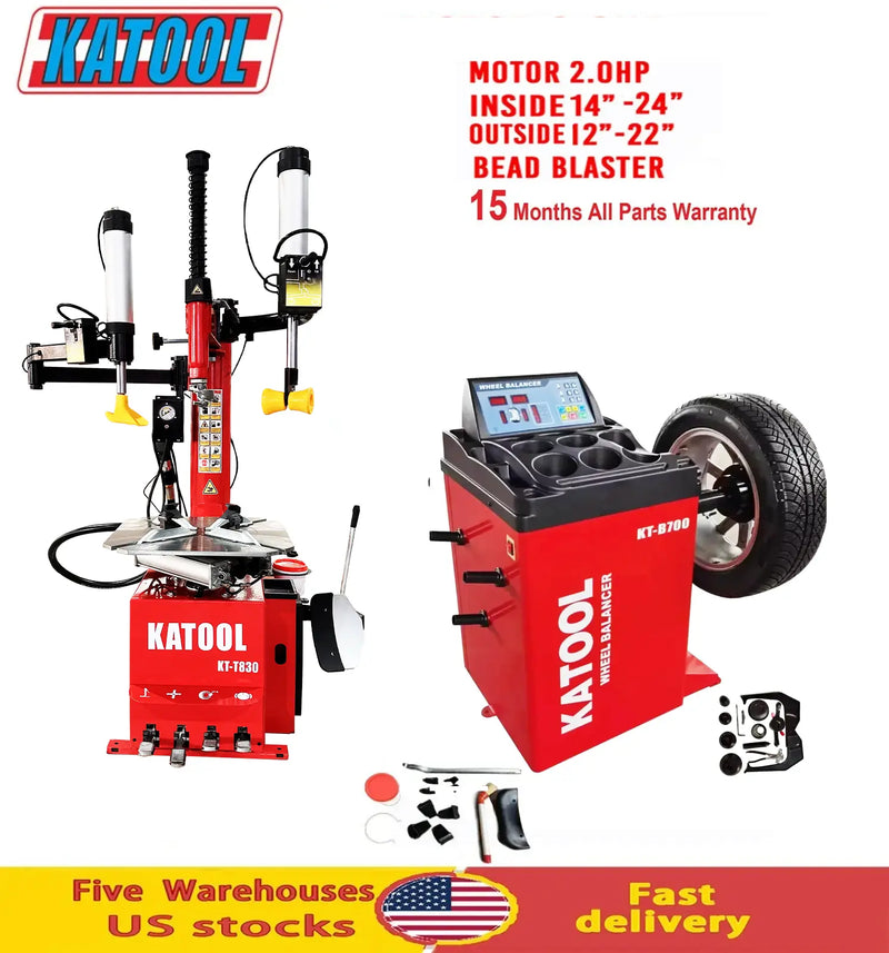 Katool KT-T830 Tire Changer + KT-B700 Wheel Balancer Combo with Mounting Adaptors Katool