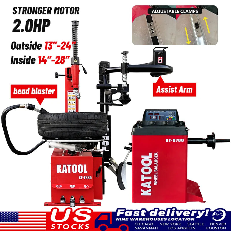Katool KT-T835 Tire Changer + KT-B700 Wheel Balancer Combo with Mounting Adaptors Katool