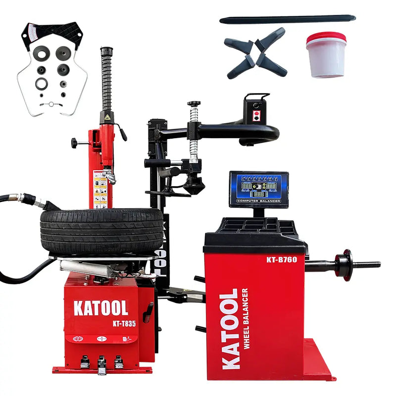 Katool KT-T835 Tire Changer + KT-B760 Wheel Balancer Combo with Mounting Adaptors Katool