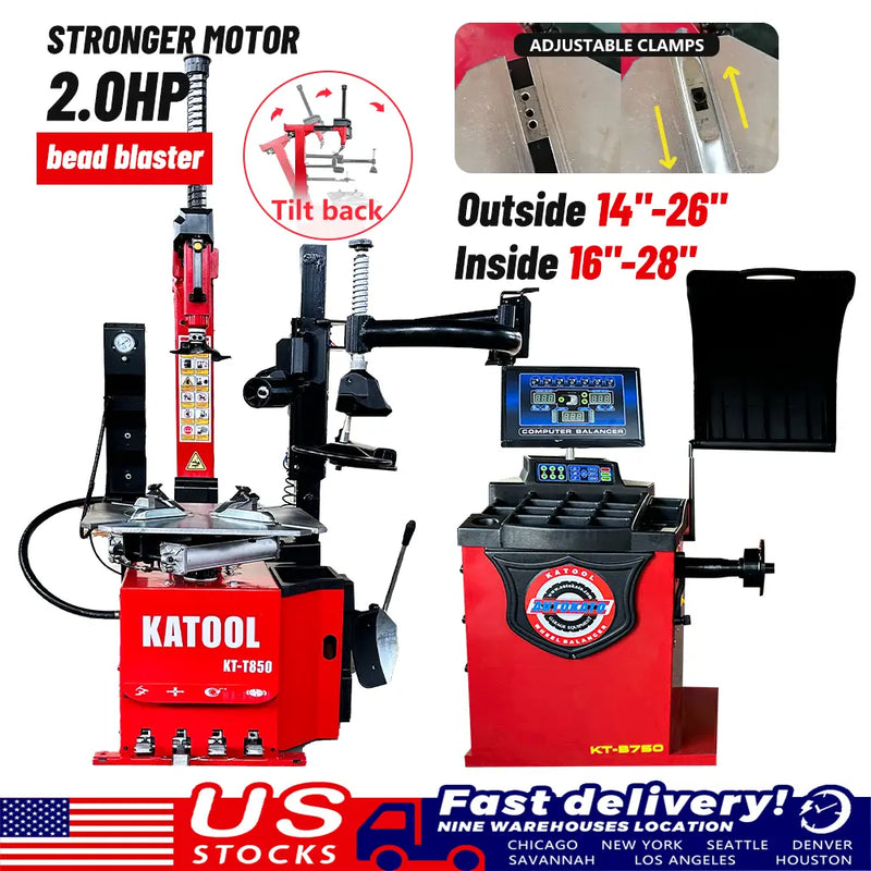 Katool KT-T850 Tire Changer + KT-B750 Wheel Balancer Combo with Mounting Adaptors Katool