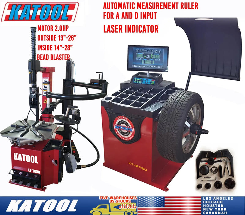 Katool KT-T850 Tire Changer + KT-B750 Wheel Balancer Combo with Mounting Adaptors Katool