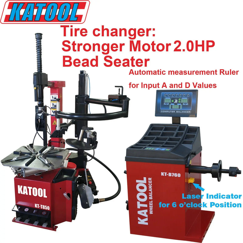 Katool KT-T850 Tire Changer + KT-B760 Wheel Balancer Combo with Mounting Adaptors Katool