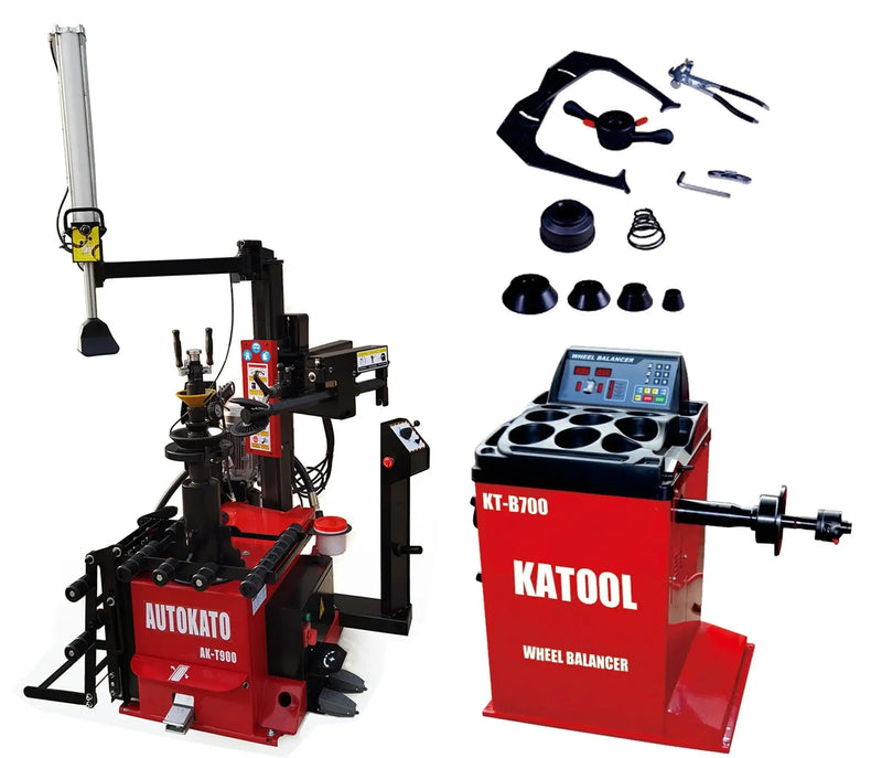 Katool KT-T900 Tire Changer + KT-B750 Wheel Balancer Combo with Mounting Adaptors Katool