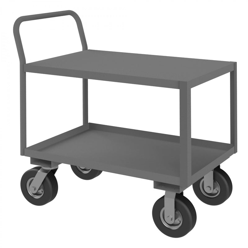 Durham Low Deck Service Truck With 8" x 3" Pneumatic Casters, (2) Rigid And (2) Swivel, 2 Shelves, Gray