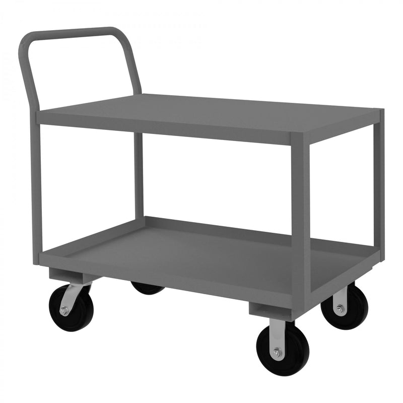 Durham Low Deck Service Truck With 6" x 2" Polyolefin Casters, (2) Rigid And (2) Swivel, 2 Shelves