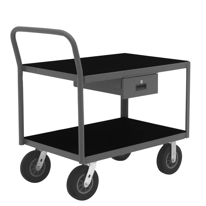 Durham Low Deck Service Truck With 8" x 2" Semi-Pneumatic Casters, (2) Rigid And (2) Swivel, 2 Shelves