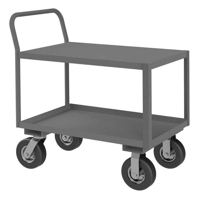 Durham Low Deck Service Truck With 8" x 3" Pneumatic Casters, (2) Rigid And (2) Swivel, 2 Shelves, Gray