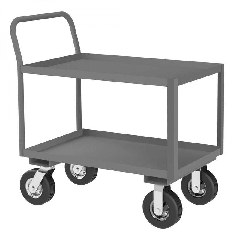 Durham Low Deck Service Truck With 8" x 3" Pneumatic Casters, (2) Rigid And (2) Swivel, 2 Shelves, Gray