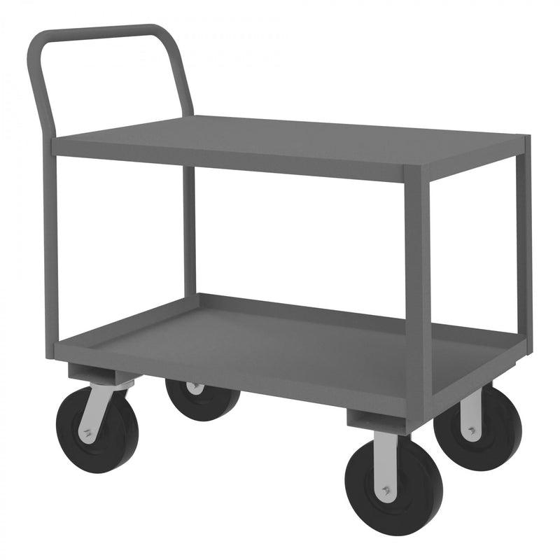 Durham Low Deck Service Truck With 8" x 2" Polyolefin Casters, (2) Rigid And (2) Swivel, 2 Shelves