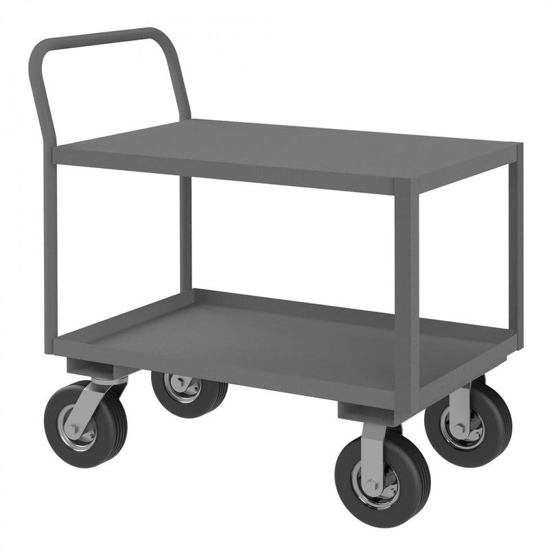 Durham Low Deck Service Truck With 8" x 2" Semi-Pneumatic Casters, (2) Rigid And (2) Swivel, 2 Shelves, Gray