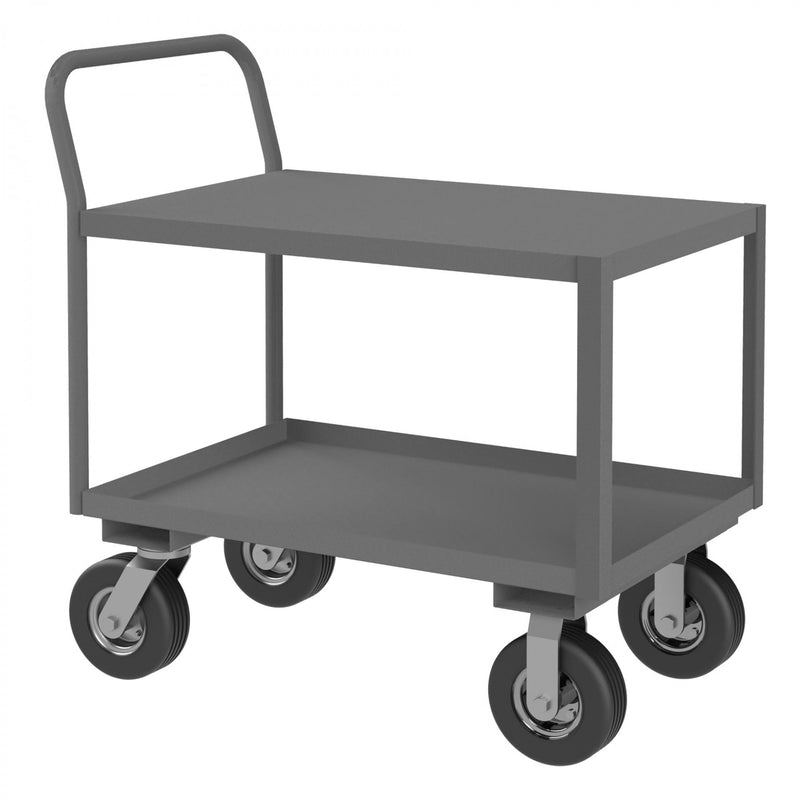 Durham Low Deck Service Truck With 8" x 2" Semi-Pneumatic Casters, (2) Rigid And (2) Swivel, 2 Shelves