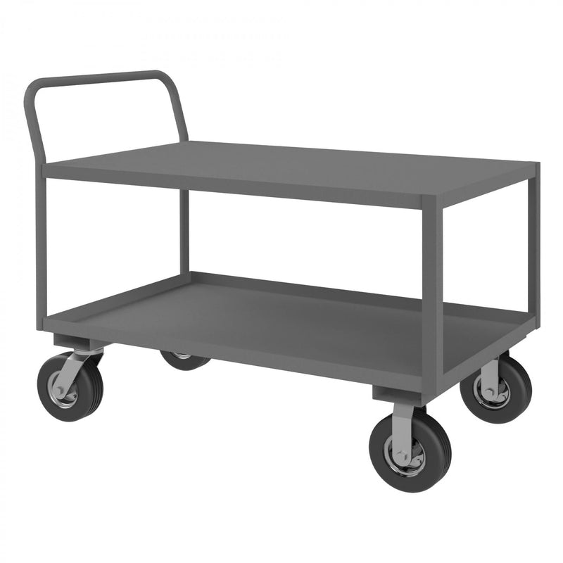 Durham Low Deck Service Truck With 8" x 3" Pneumatic Casters, (2) Rigid And (2) Swivel, 2 Shelves, Gray