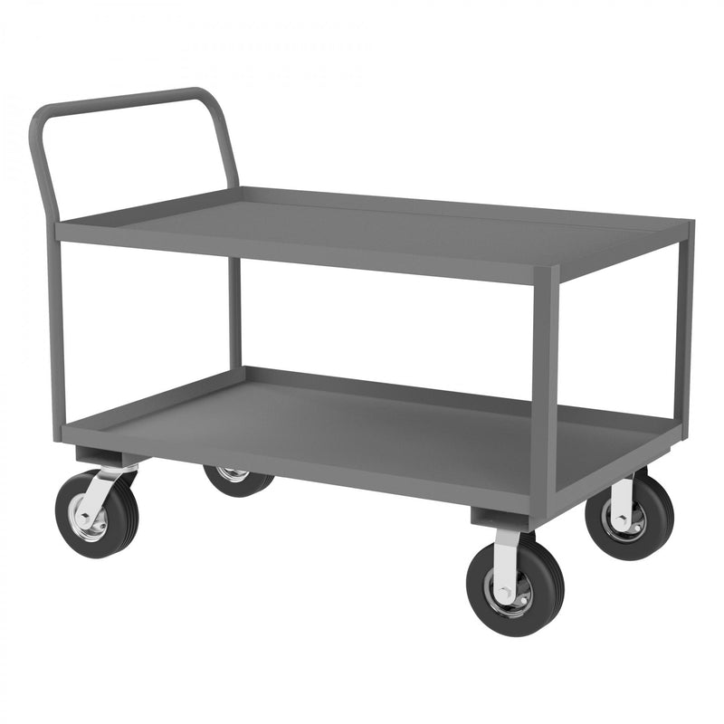 Durham Low Deck Service Truck With 8" x 3" Pneumatic Casters, (2) Rigid And (2) Swivel, 2 Shelves, Gray