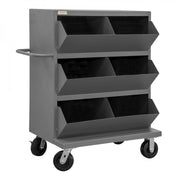 Durham 36 Wide, 14 Gauge, Mobile Storage Bins, With 6 Open Bins, 1 Top Shelf, Tubular Push Handled