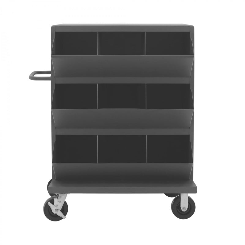 Durham 36 Wide, 14 Gauge, Mobile Storage Bins, With 9 Open Bins, 1 Top Shelf, Tubular Push Handled