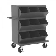 Durham 36 Wide, 14 Gauge, Mobile Storage Bins, With 9 Open Bins, 1 Top Shelf, Tubular Push Handled