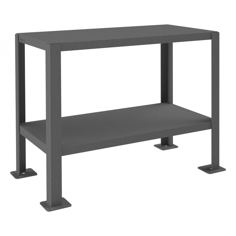 Durham MT Workbench, 18 x 36, 2 Shelves, 12 Gauge Steel, 3000 lbs. Capacity, Textured Powder Paint, Gray