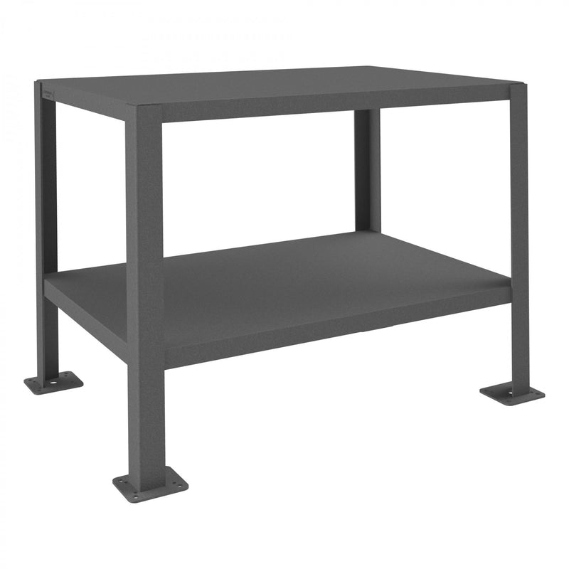 Durham MT Workbench, 24 x 36, 2 Shelves, 12 Gauge Steel, 3000 lbs. Capacity, Textured Powder Paint, Gray