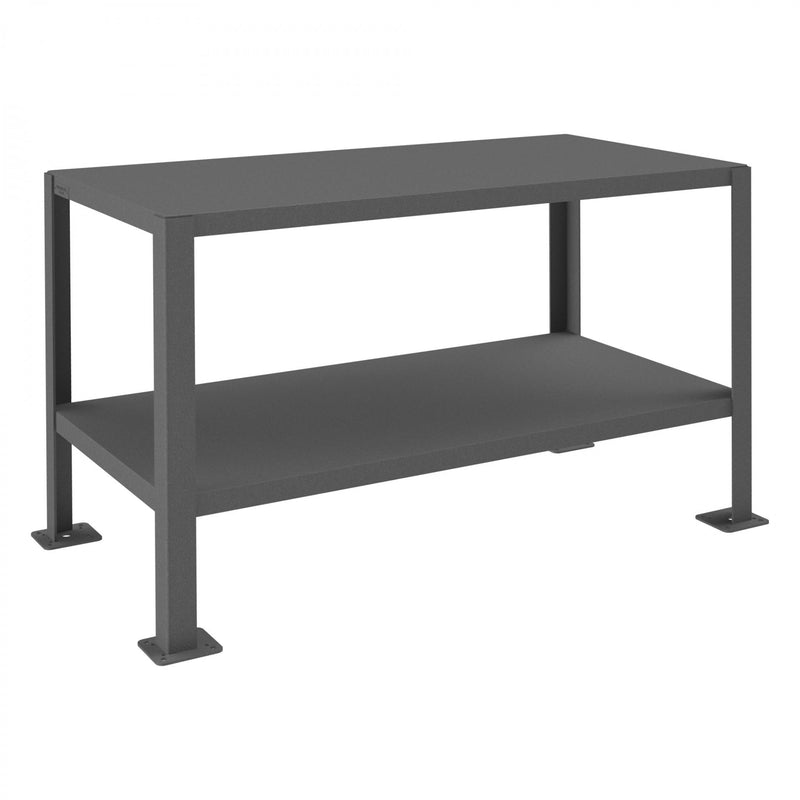 Durham MT Workbench, 24 x 48, 2 Shelves, 12 Gauge Steel, 3000 lbs. Capacity, Textured Powder Paint, Gray