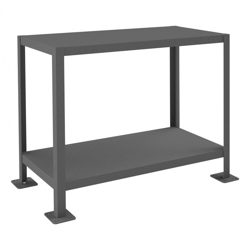 Durham MT Workbench, 18 x 36, 2 Shelves, 14 Gauge Steel, 2000 lbs. Capacity, Textured Powder Paint, Gray