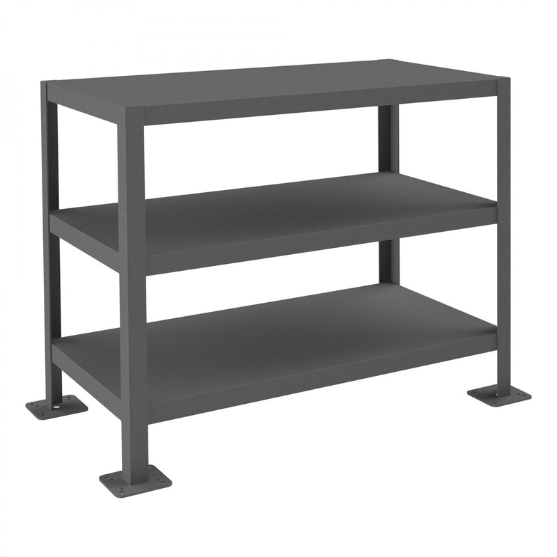 Durham MT Workbench, 18 x 36, 3 Shelves, 14 Gauge Steel, 2000 lbs. Capacity, Textured Powder Paint