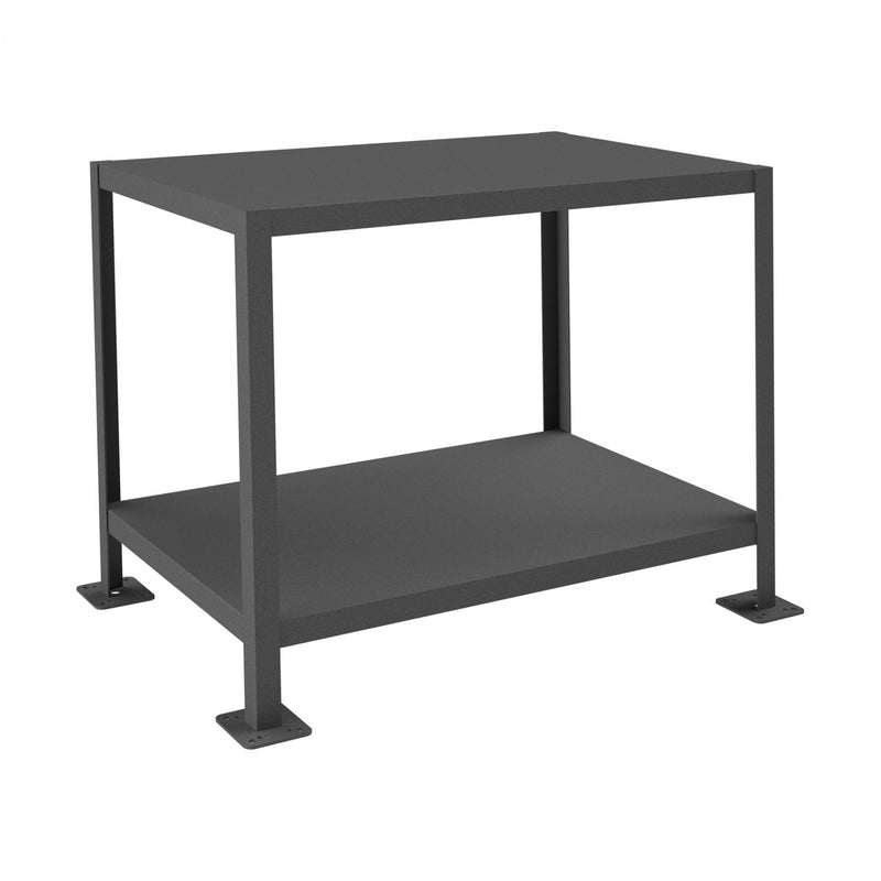 Durham MT Workbench, 24 x 36, 2 Shelves, 14 Gauge Steel, 2000 lbs. Capacity, Textured Powder Paint, Gray