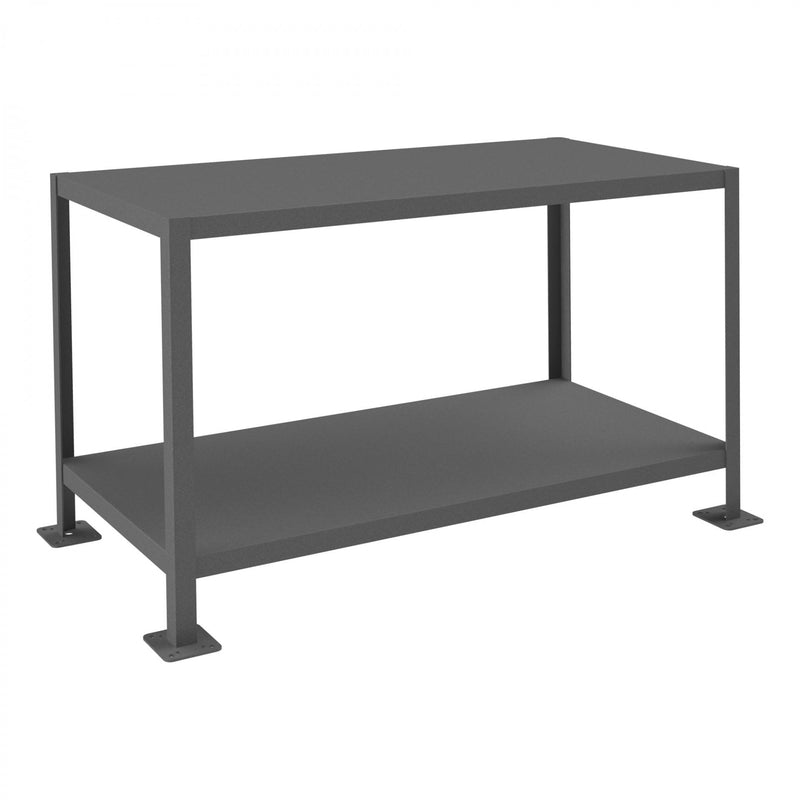 Durham MT Workbench, 24 x 48, 2 Shelves, 14 Gauge Steel, 2000 lbs. Capacity, Textured Powder Paint, Gray