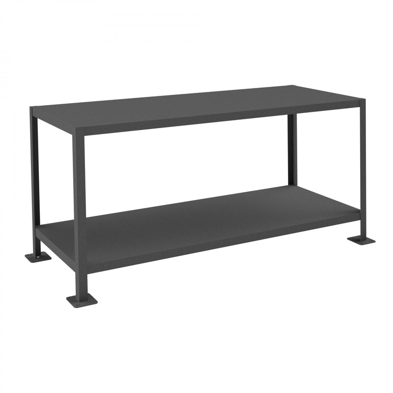 Durham MT Workbench, 24 x 60, 2 Shelves, 14 Gauge Steel, 2000 lbs. Capacity, Textured Powder Paint