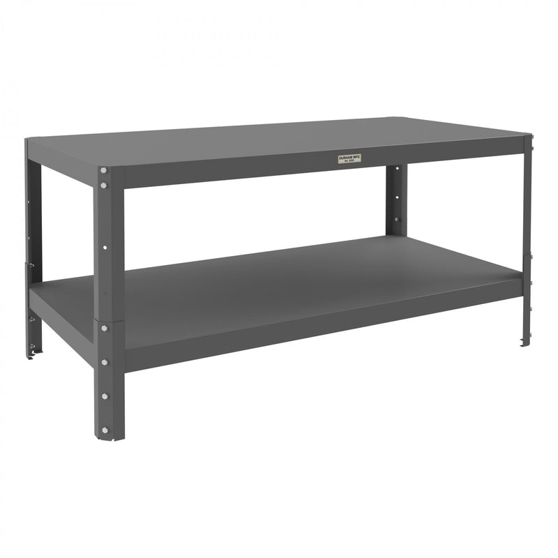 Durham MT Workbench, 24 x 48, 2 Adjustable Shelves, 16 Gauge Steel, 1500 lbs. Capacity, Gray