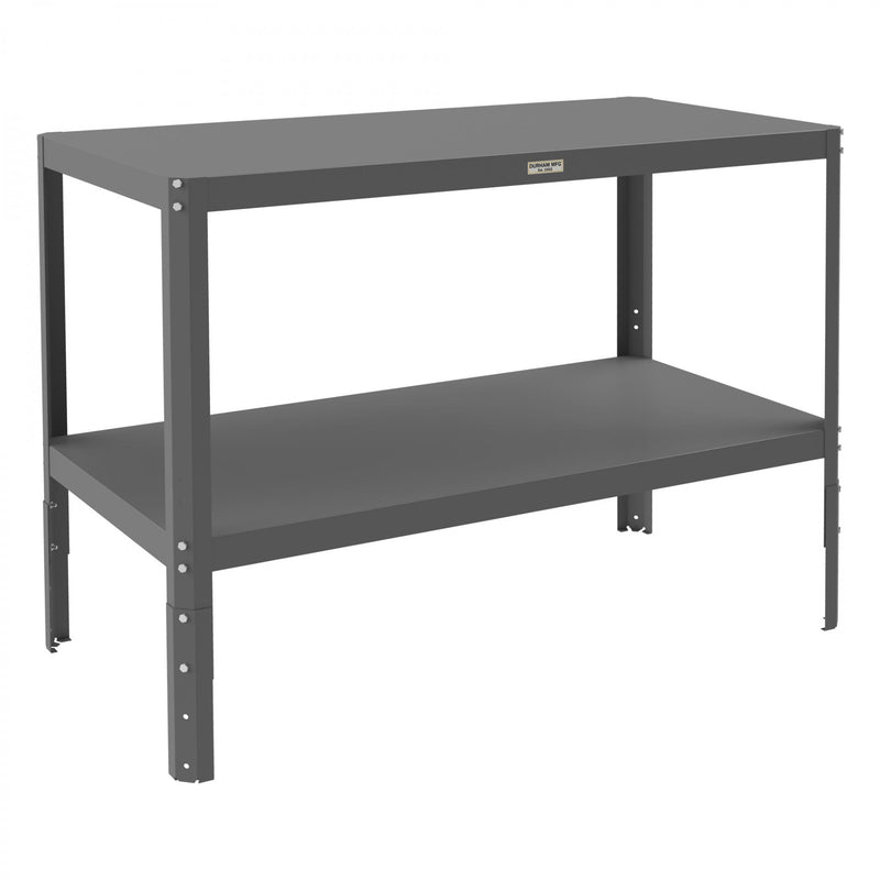 Durham MT Workbench, 24 x 48, 2 Adjustable Shelves, 16 Gauge Steel, 1500 lbs. Capacity, Gray