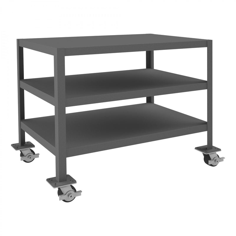 Durham Mobile MT Workbench, 24 x 36, 3 Shelves, 14 Gauge Steel, 2000 lbs. Capacity