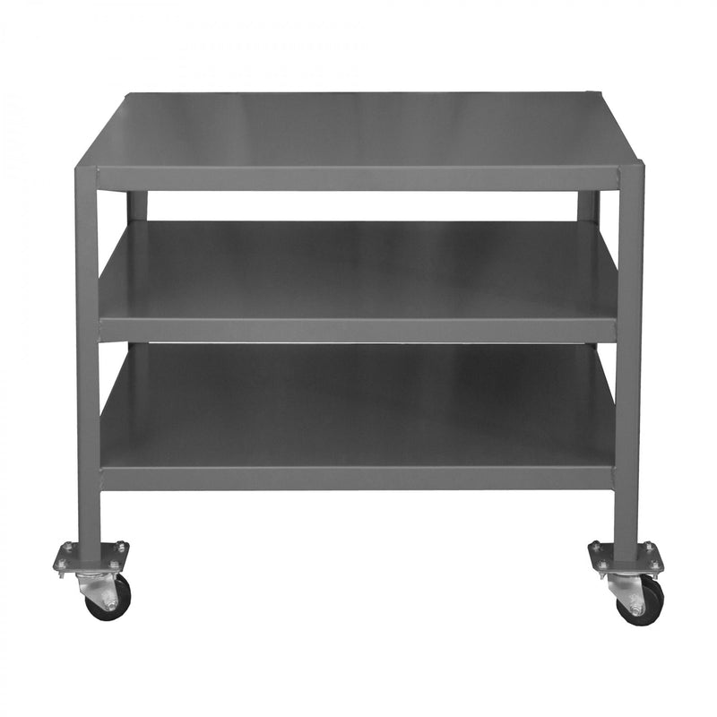 Durham Mobile MT Workbench, 18 x 36, 3 Shelves, 14 Gauge Steel, 2000 lbs. Capacity