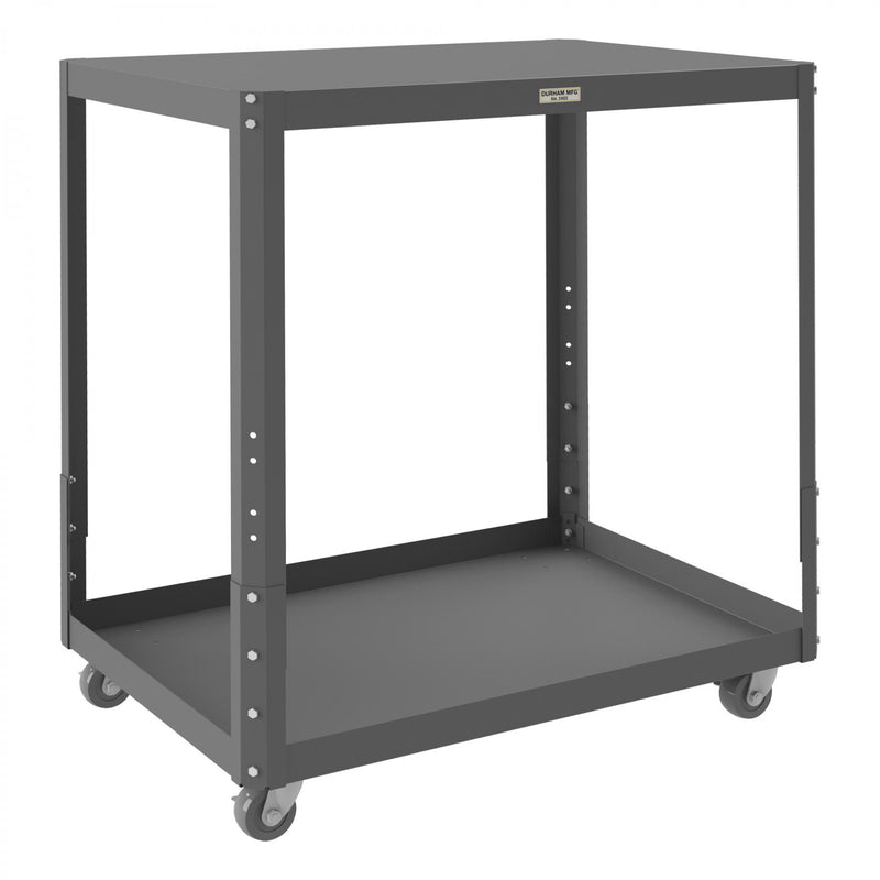 Durham Mobile MT Workbench, 24 x 36, 2 Adjustable Shelves, 16 Gauge Steel, 1000 lbs. Capacity, Gray