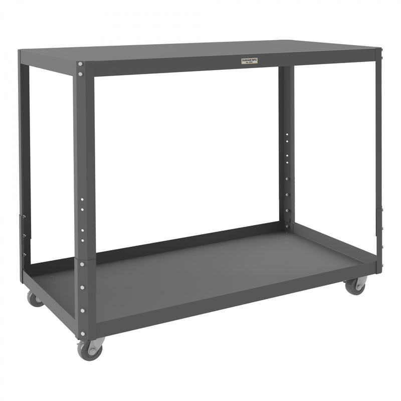 Durham Mobile MT Workbench, 24 x 48, 2 Adjustable Shelves, 16 Gauge Steel, 1000 lbs. Capacity, Gray